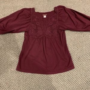 XCVI Romantic Burgundy Boho Top